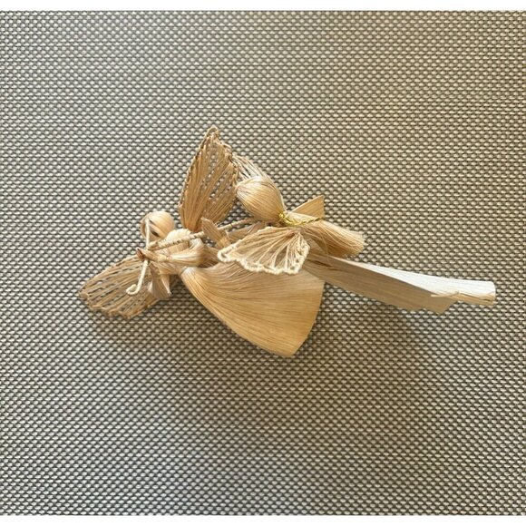 Vintage Corn Husk Angels Horn Christmas Ornaments Set of 2 - Picture 4 of 4